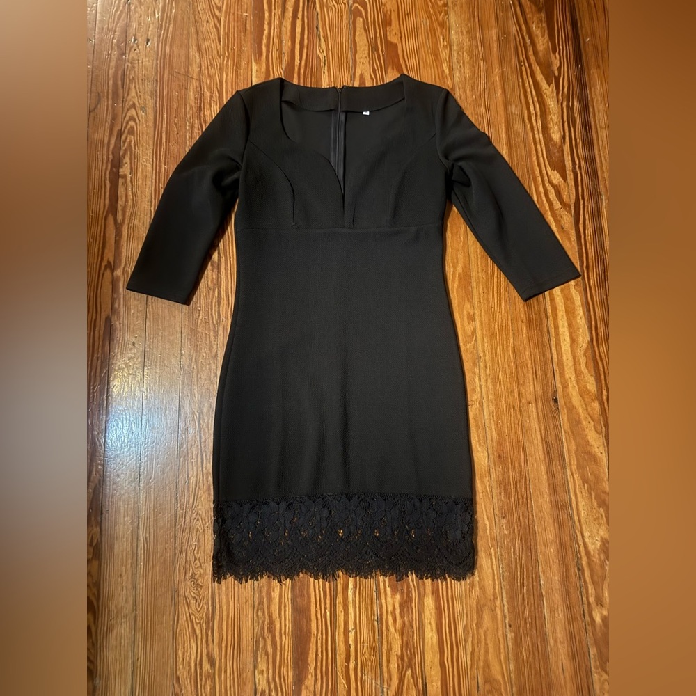 Black Lace Dress, Black Bodycon Elegant Black Lace Hem Dress
